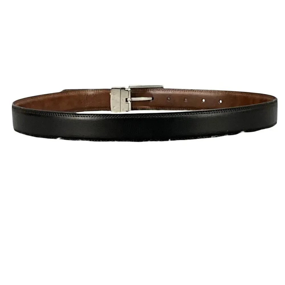 Dockers Reversible Black/Brown Leather Brushed Nickel Buckle Belt Men 30” - 36”